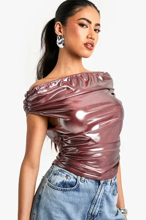 Boohoo Womens Shimmer Drape Ruched Side Top - - 6