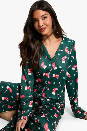 Boohoo Womens Christmas Stocking Print Long Sleeve Trouser Set - - 6