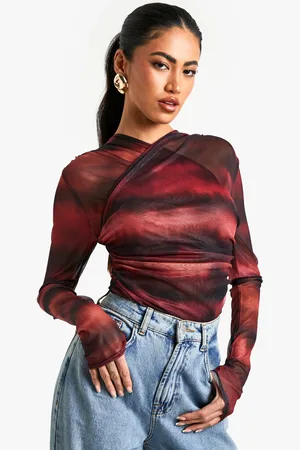 Boohoo Womens Smudge Print Mesh Wrap Front Bodysuit - - 6