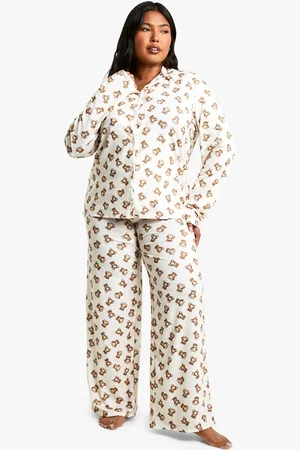 Boohoo Womens Plus Bear Print Long Sleeve Pyjama Set - - 16