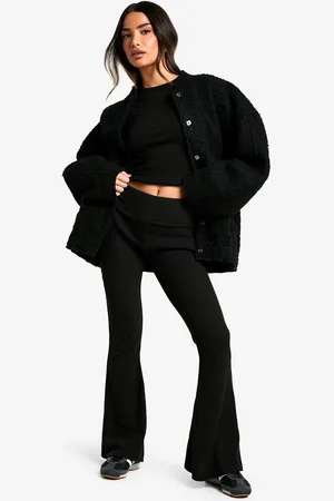 Boohoo Womens Petite Crinkle Rib Thick Waistband Flares - - 8