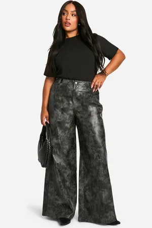 Boohoo Womens Plus Washed Faux Leather Wide Leg Trouser - - 16