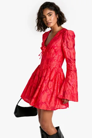Boohoo Womens Tall Jacquard Floral Corset Detail Skater Dress - - 6