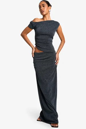Boohoo Womens Metallic Knit Maxi Skirt - - 6