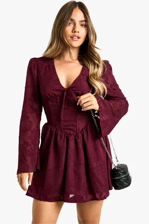 Boohoo Womens Petite Burnout Floral Corset Detail Skater Dress - - 10