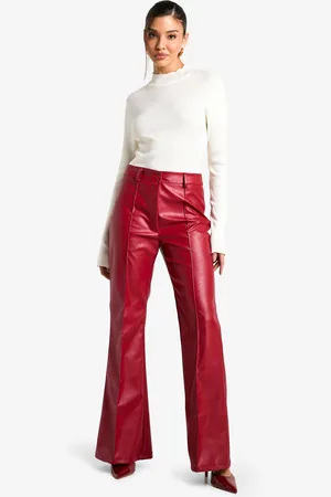 Boohoo Womens Leather Look High Waisted Seam Front Flared Trousers - 6