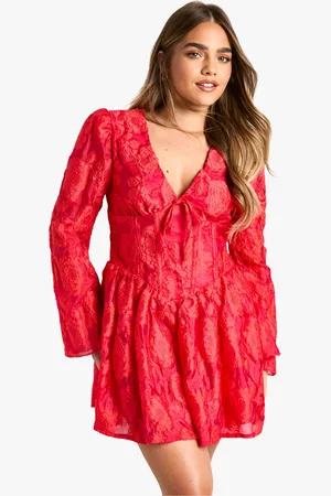 Boohoo Womens Petite Jacquard Floral Corset Detail Skater Dress - - 6