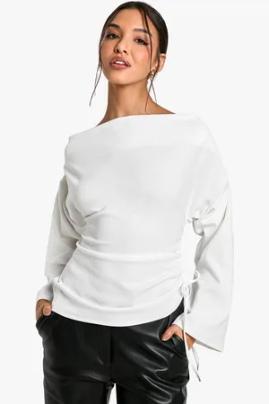 Boohoo Womens Scuba Crepe Off Shoulder Wide Sleeve Blouse - - 8