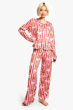 Boohoo Womens Christmas Stripey Long Sleeve Trouser Set - - 8