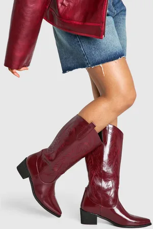 Boohoo Womens Vintage Look Calf Detail Embroidered Western Cowboy Boots - 3