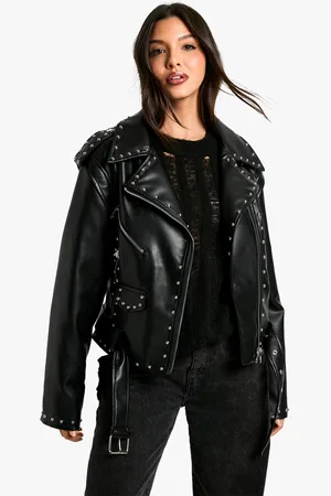 Boohoo Womens Studded Faux Leather Biker Jacket - - 8
