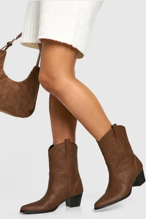 Boohoo Womens Basic Tab Detail Western Cowboy Ankle Boots - - 8