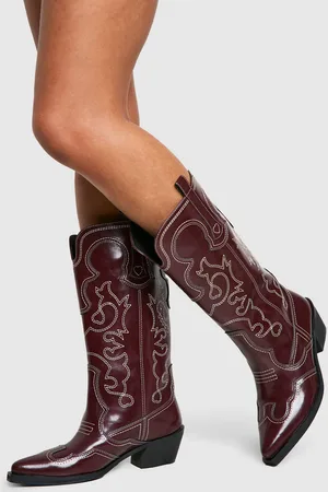 Boohoo Womens Vintage Look Calf Detail Embroidered Western Cowboy Boots - 3
