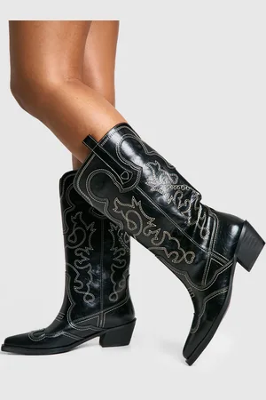 Boohoo Womens Vintage Look Calf Detail Embroidered Western Cowboy Boots - - 3