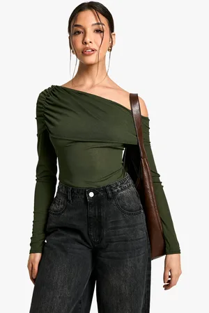 Boohoo Womens Textured Mesh Off Shoulder Top - - 6
