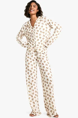 Boohoo Womens Tall Bear Print Long Sleeve Shirt & Trousers Pyjama Set - - 8