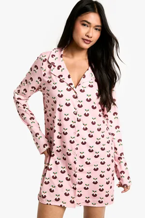 Boohoo Womens Christmas Pudding Print Long Sleeve Sleep Shirt - - 6