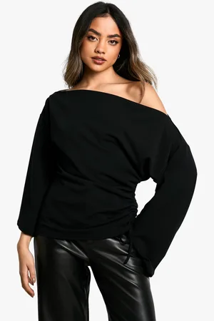 Boohoo Womens Scuba Crepe Off Shoulder Wide Sleeve Blouse - - 10
