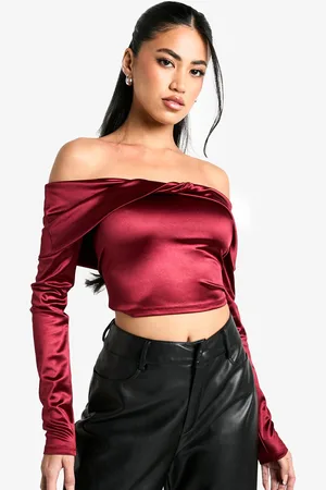 Boohoo Womens Stretch Satin Twist Detail Bardot Top - - 6