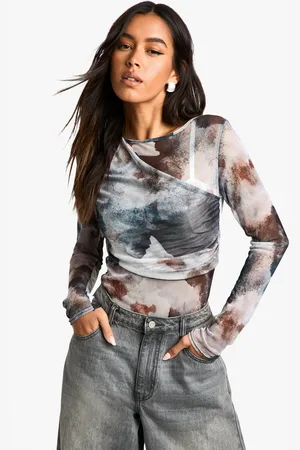 Boohoo Womens Blurred Print Cross Over Onion Skin Bodysuit - - 6