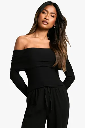 Boohoo Womens Loungewear Soft Touch Foldover Long Sleeve Bardot Top - - 6