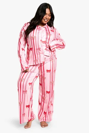 Boohoo Womens Plus Bow Pinstripe Trouser Pyjama Set - - 28