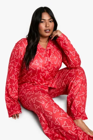 Boohoo Womens Plus Candy Cane Bow Trouser Pyjama Set - - 22