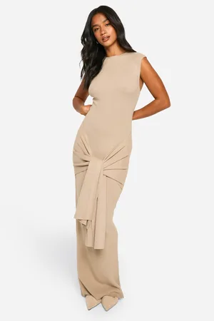 Boohoo Womens Petite Premium Rib Knit Tie Waist Detail Maxi Dress - - S