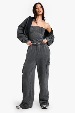 Boohoo Womens Tall Acid Wash Corset Top Hooded 3 Piece Tracksuit - - S