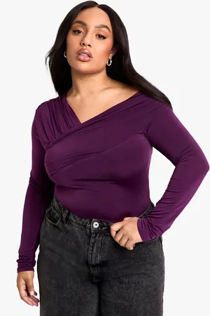 Boohoo Womens Plus Double Asymmetric Long Sleeve Bodysuit - - 28
