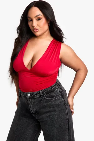 Boohoo Womens Plus Slinky Plunge Sleeveless Bodysuit - - 28