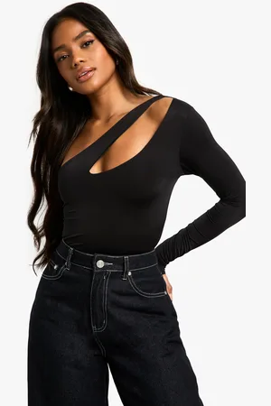 Boohoo Womens Double Layer Slinky Cut Out One Shoudler Bodysuit - - 6