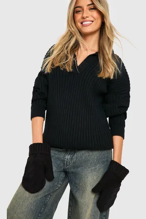 Boohoo Womens Cable Knit Mitten Gloves - - One Size