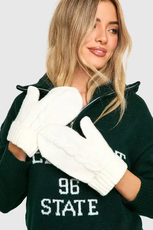 Boohoo Womens Cable Knit Mitten Gloves - - One Size