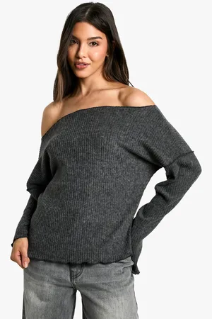 Boohoo Womens Brushed Chunky Rib Off Off Shoulder Top - - 14