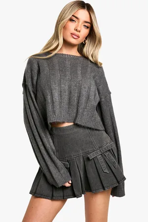 Boohoo Womens Soft Wide Rib Exposed Seam Crop Jumper - - S