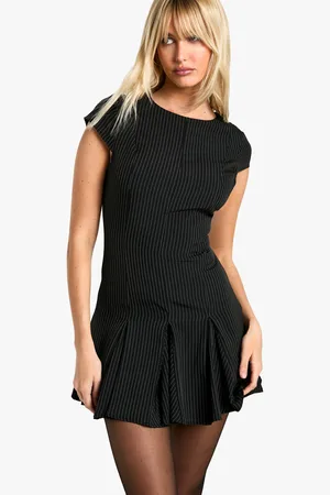 Boohoo Womens Cap Sleeve Pinstripe Box Pleat Mini Dress - - 10
