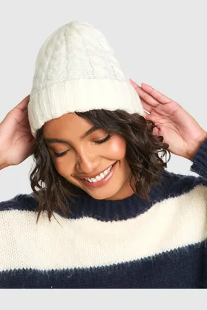 Boohoo Womens Cable Knit Ribbed Beanie - - One Size