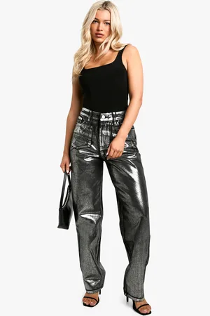 Boohoo Womens Metallic Coated Straight Leg Jean - - 6
