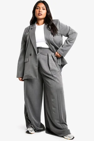 Boohoo Womens Plus Pleat Front Marl Wide Leg Trouser - - 16