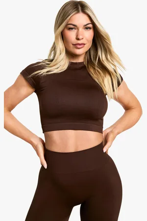 Boohoo Womens Seamless Seam Detail Crop Active Top - - S