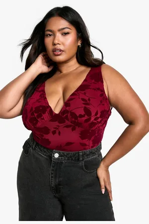 Boohoo Womens Plus Floral Devore Bodysuit - - 16
