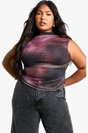 Boohoo Womens Plus Abstract Ruched Front Bardot Top - - 16