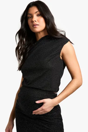 Boohoo Womens Maternity Glitter Stretch Ruched Off The Shoulder Top - - 8