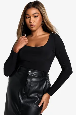 Boohoo Womens Basics Plus Double Layer Slinky Crew Neck Bodysuit - - 28