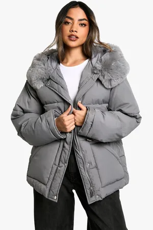 Boohoo Womens Faux Fur Hood Padded Parka - - 8
