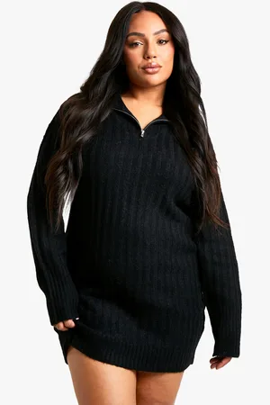 Boohoo Womens Plus Soft Knit Thick Rib Zip Neck Oversized Mini Dress - - 16