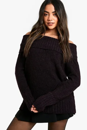 Boohoo Womens Boucle Bardot Knitted Jumper - - S