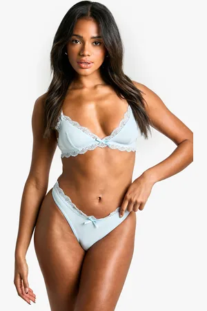 Boohoo Womens Lace Trim Bralette And Thong Set - - L