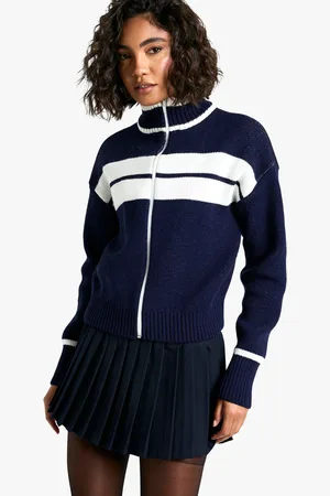 Boohoo Womens Tall Stripe Detail Oversized Zip Through Bomber Cardigan - - S